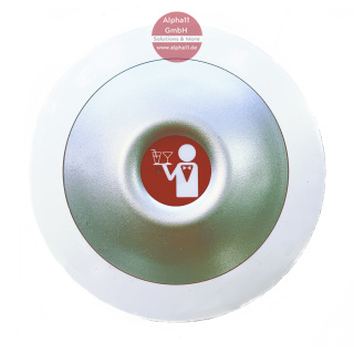 Apronti CALL Rufknopf Tellerversion in Porzellanweiß Funk-Rufknopf mit Kellner-Symbol